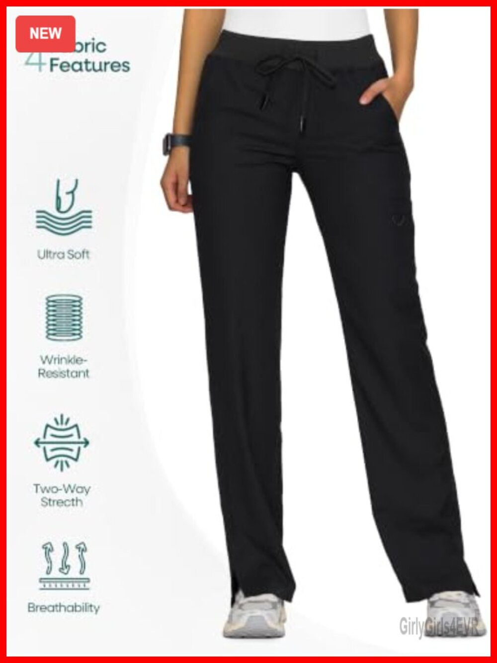 Women's Scrub Pants Straight Leg Drawstring Mid Rise - Picture 4 of 6